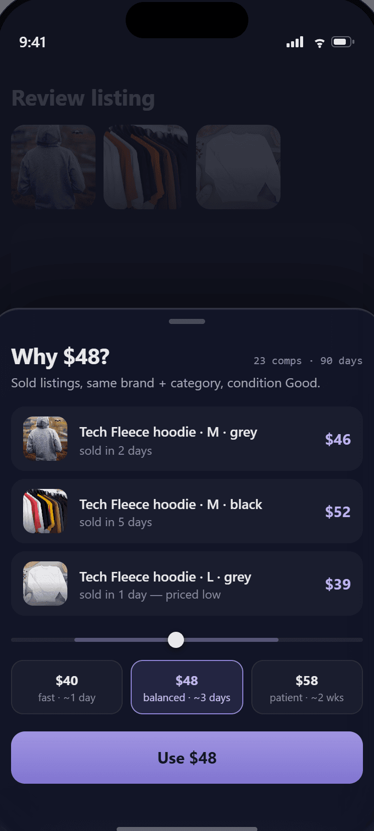 Kidsterr price screen — a suggested price for the item