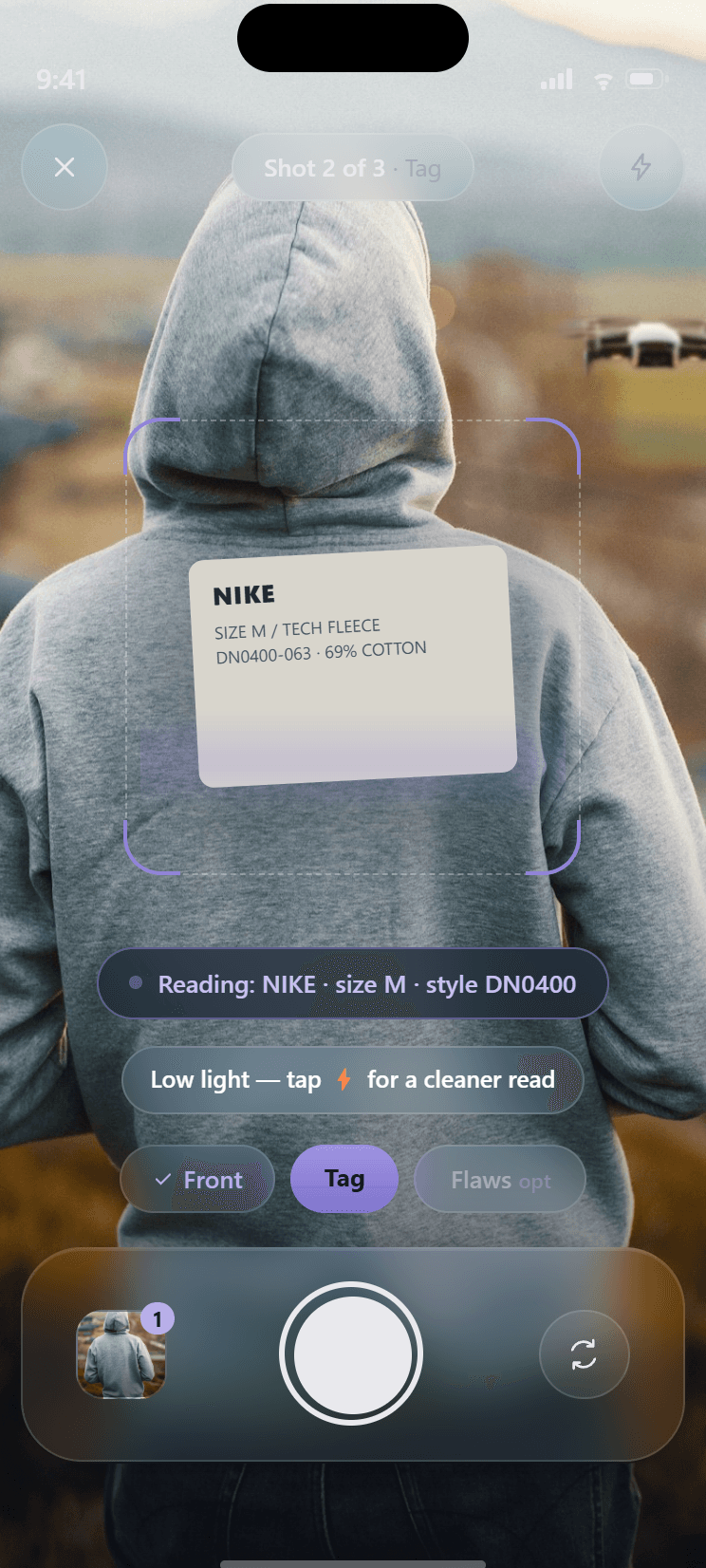 Kidsterr capture screen — photographing an item to list it
